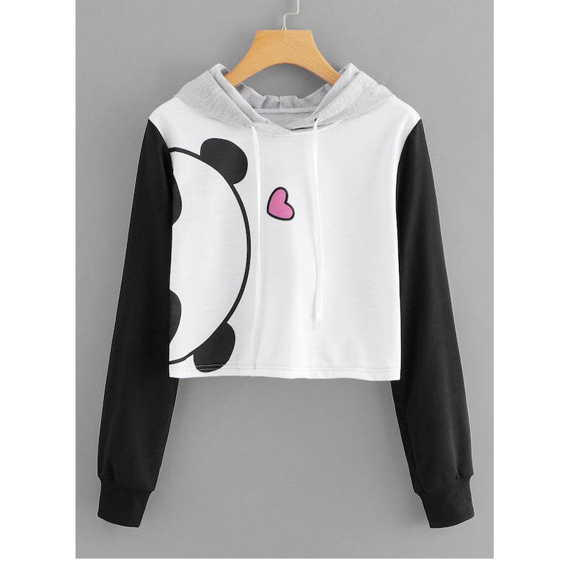 Sweet Panda Print Color Insertion Long Sleeve