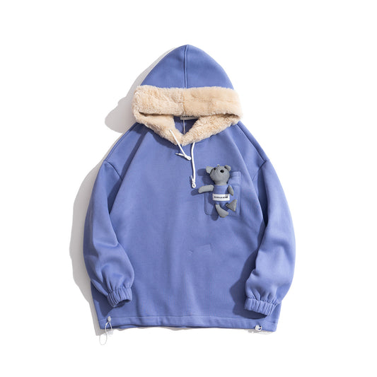 Bear three-dimensional fur collar hoodie