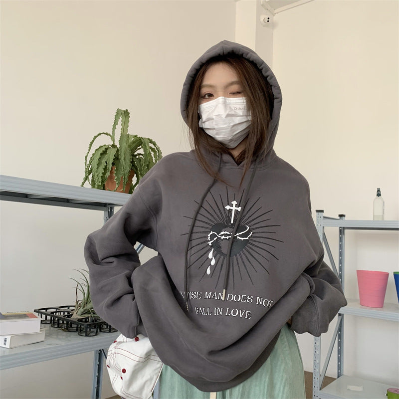 Hooded Printed Sweater And Velvet Retro Coat - The Number 1 Things