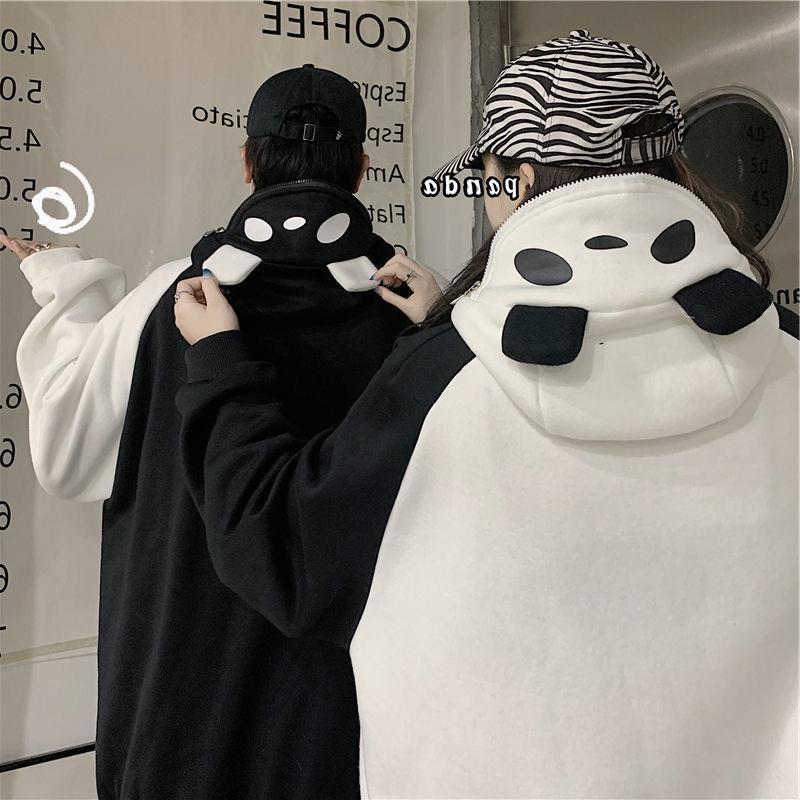 Fleece-lined Thickened Hooded Sweatshirt Panda Couple Coat - The Number 1 Things
