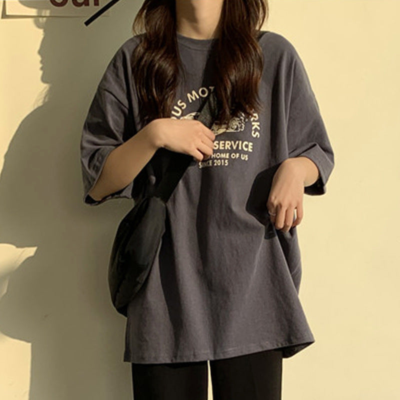 Women Short Sleeve T-shirts Print Casual Korean Style Fashion Harajuku Loose O-neck Student Streetwear All-match Simple - The Number 1 Things