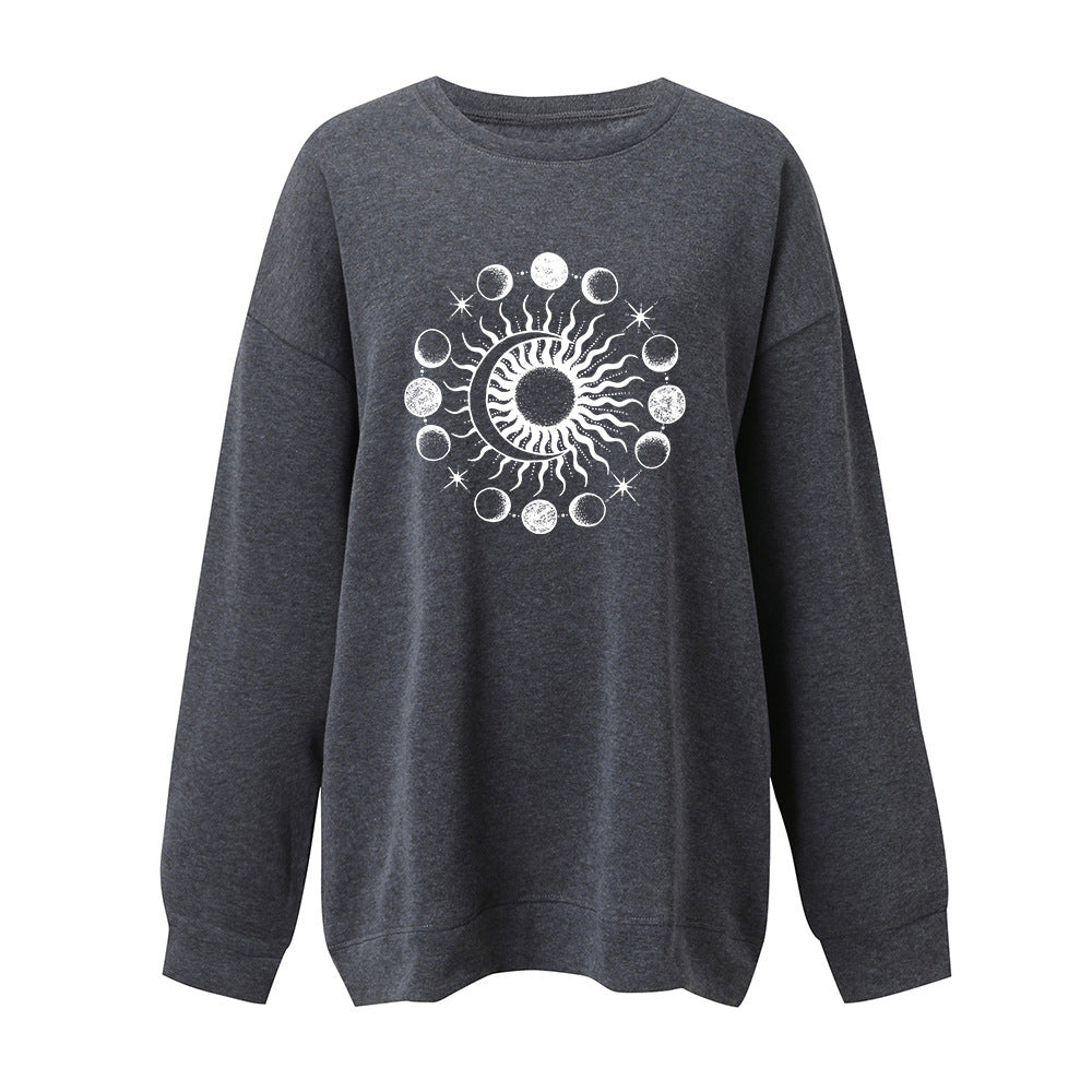 Starry Sky Sun And Moon Printing European And American Mysterious Third Eye Drop-shoulder Long-sleeve Sweater - The Number 1 Things