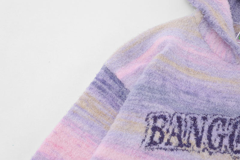 Sweet Contrast Color Gradient Striped Couple Hooded Knitted Top Sweater - The Number 1 Things