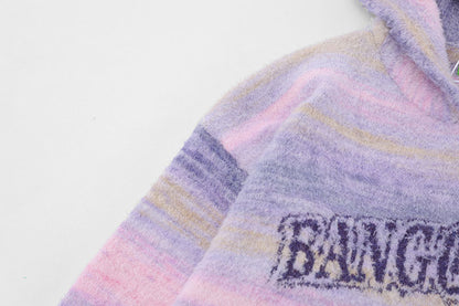Sweet Contrast Color Gradient Striped Couple Hooded Knitted Top Sweater - The Number 1 Things