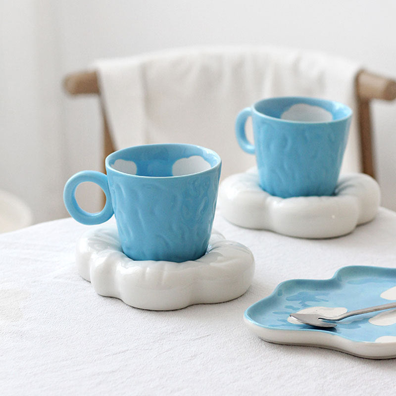 Hand Painted Irregular Blue Sky Clouds Coffee Set - The Number 1 Things