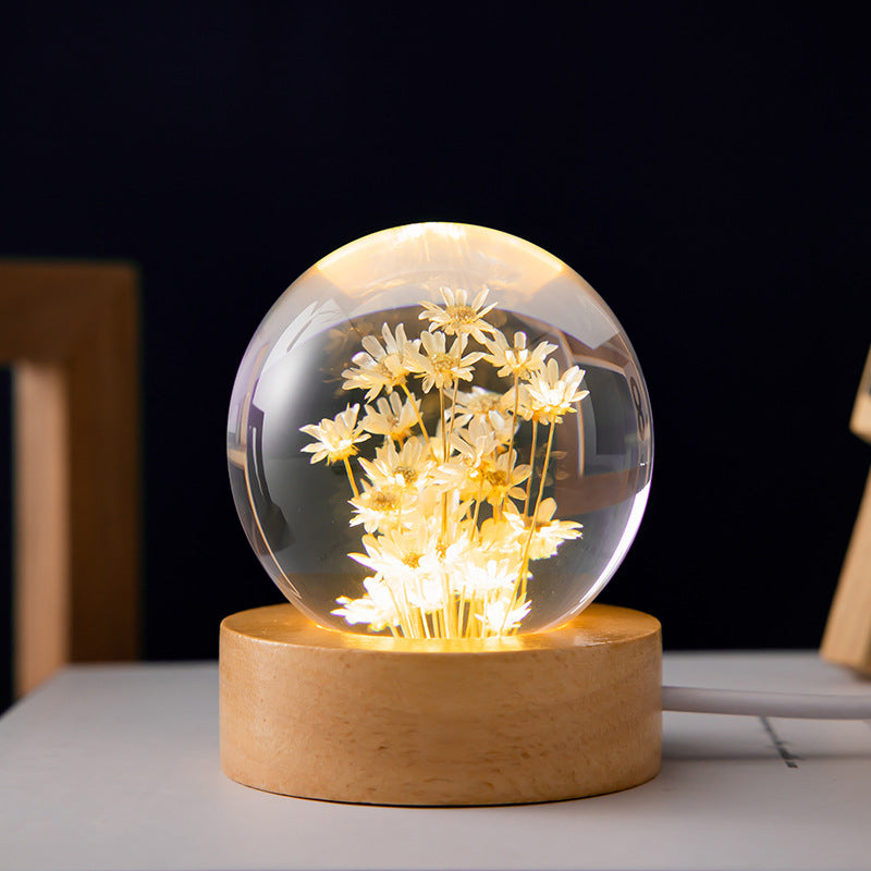 Luminous 3D Dandelion Crystal Ball Beech Wood Stand Base Preserved Flower Sphere Ball Desktop Ornaments Bithday Christmas Gifts - The Number 1 Things
