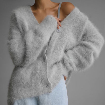 Loose V-Neck Button Cardigan Soft Fur Sweater For Women - The Number 1 Things