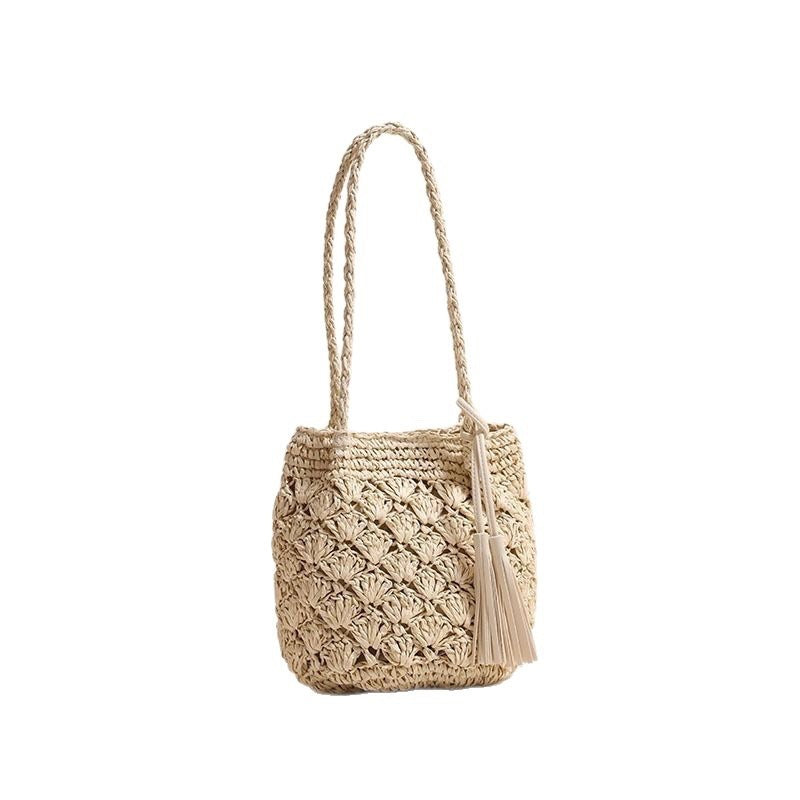 Fashion Tassel Shoulder Straw Bag Fan Hollow Beach Bag - The Number 1 Things