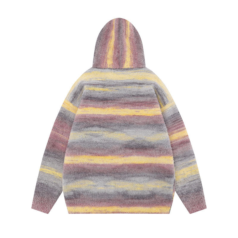 Sweet Contrast Color Gradient Striped Couple Hooded Knitted Top Sweater - The Number 1 Things