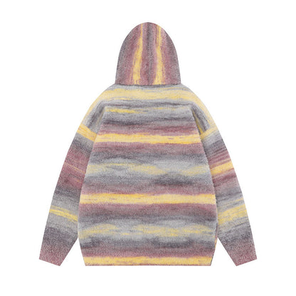Sweet Contrast Color Gradient Striped Couple Hooded Knitted Top Sweater - The Number 1 Things