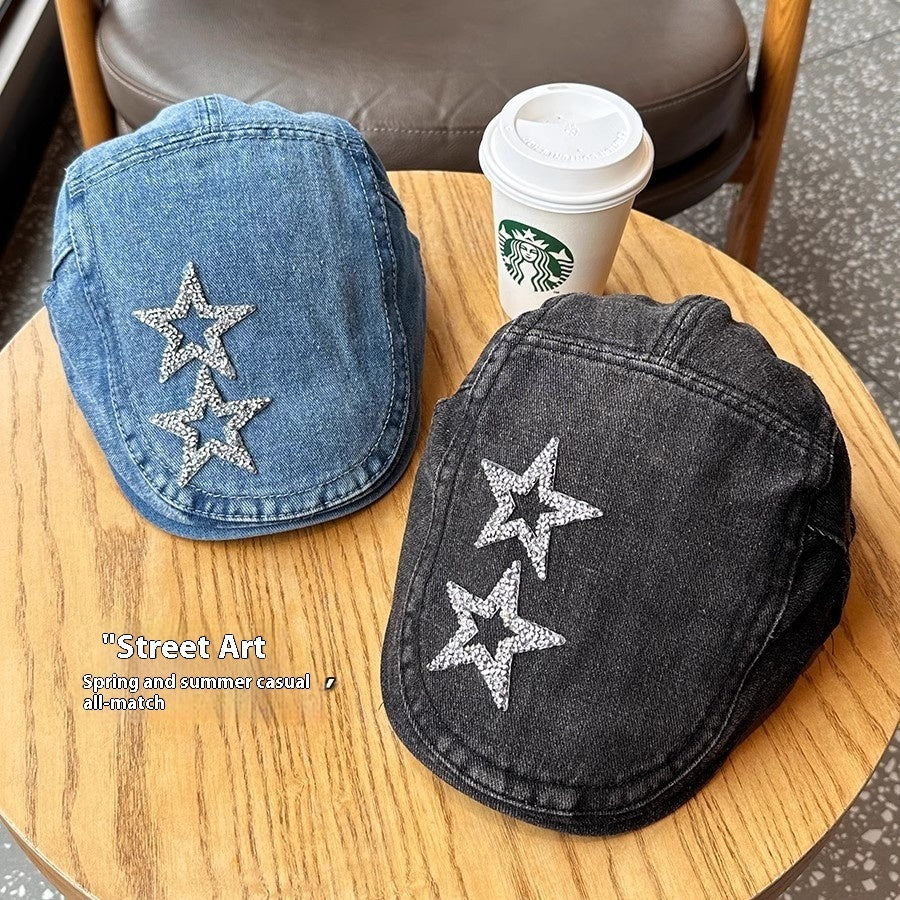 Denim Blue XINGX Women's Retro Washed Peaked Cap