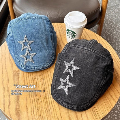 Denim Blue XINGX Women's Retro Washed Peaked Cap