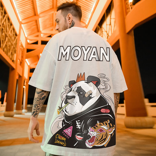 Panda Pattern Short-sleeved T-shirt Men's Loose-fitting Design Couple Clothes
