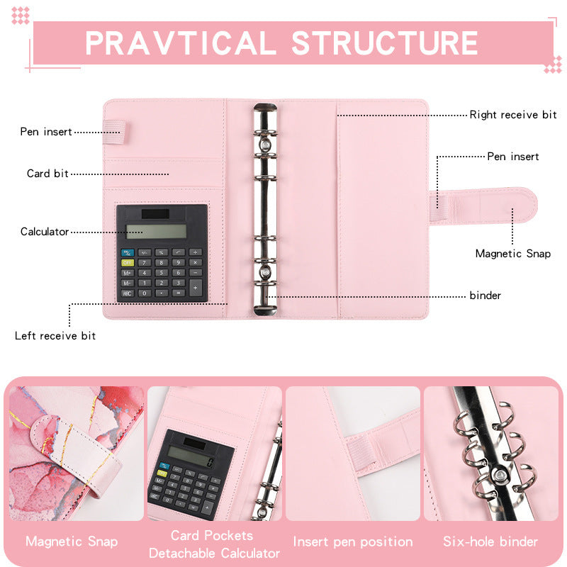 A6 Loose-leaf Binder Journal Book Notebook Leather PU 6 Hole Loose Spiral Calculator - The Number 1 Things