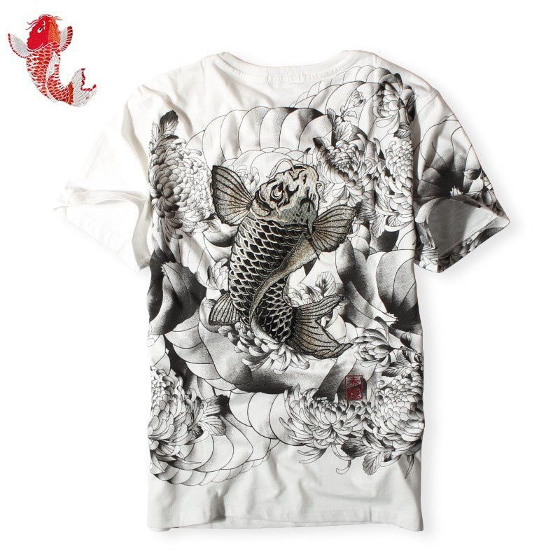New Embroidered T-shirt Export Original Chinese Style Embroidery T Tattoo Tattoo Short T Embroidery Squid T-shirt 0352 - The Number 1 Things