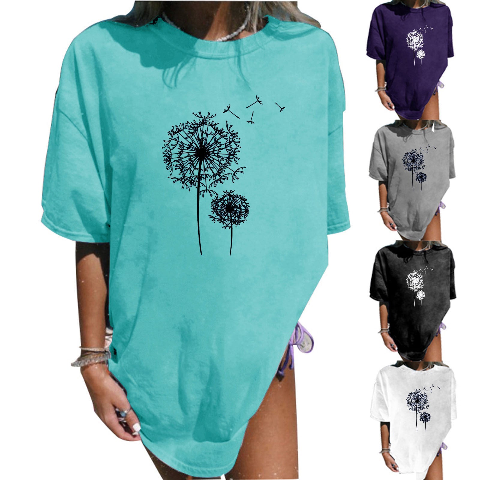 Summer Plus Size Women's Clothes Dandelion Printed Mid-length T-shirt - The Number 1 Things