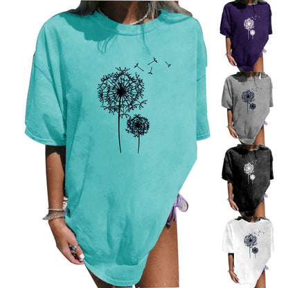 Summer Plus Size Women's Clothes Dandelion Printed Mid-length T-shirt - The Number 1 Things