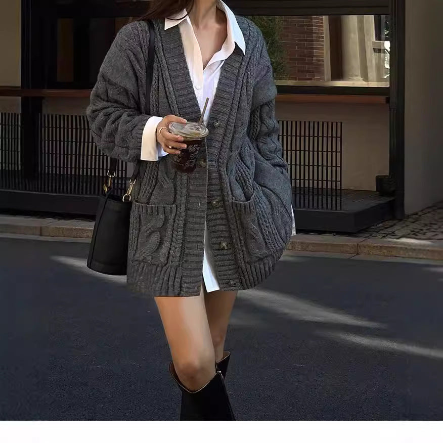 European And American Solid Color Cable-knit Sweater Knitted Cardigan Jacket - The Number 1 Things