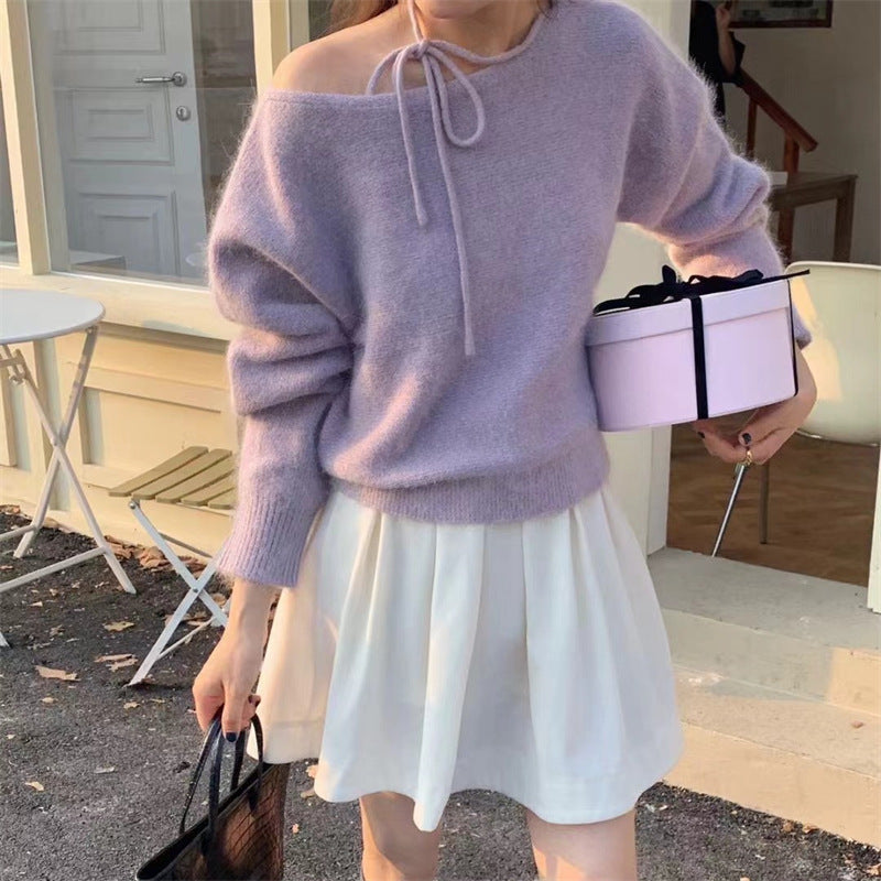Simple Fashion Design Halter Tied Long Sleeves Sweater
