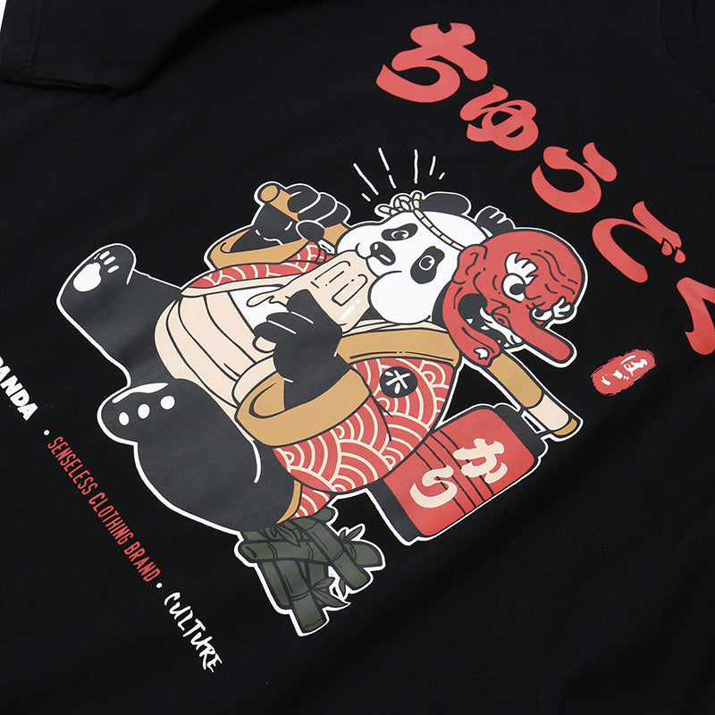 Japanese panda print T-shirt men and women