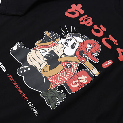 Japanese panda print T-shirt men and women
