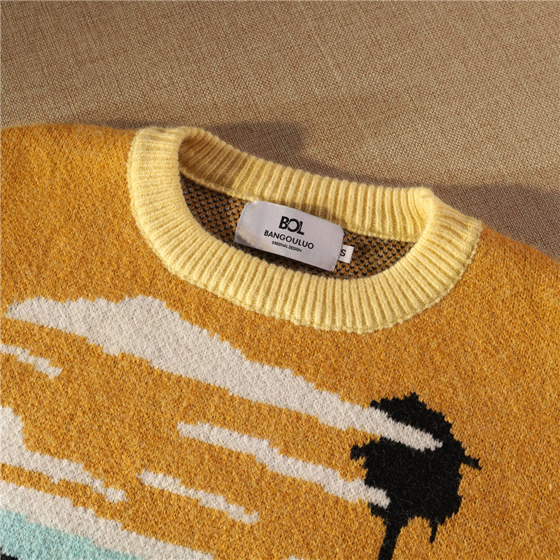 American Retro Contrast Sweater Korean Version Loose And Lazy Outer Wear Knitted Jacket - The Number 1 Things