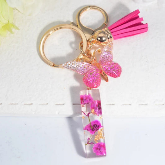 Rose Red Dried Flower Letter Tassel Butterfly Keychain - The Number 1 Things