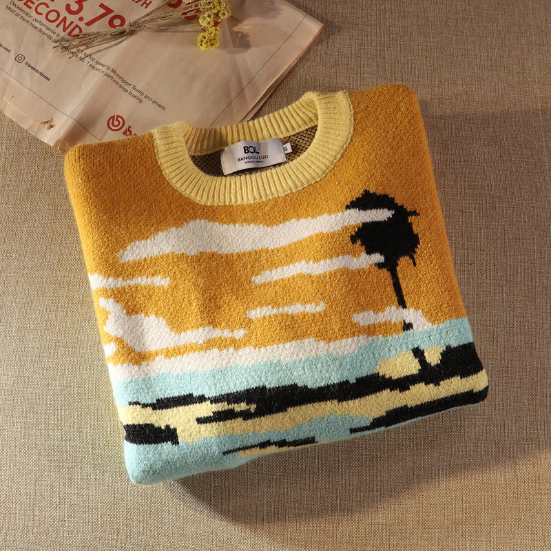 American Retro Contrast Sweater Korean Version Loose And Lazy Outer Wear Knitted Jacket - The Number 1 Things