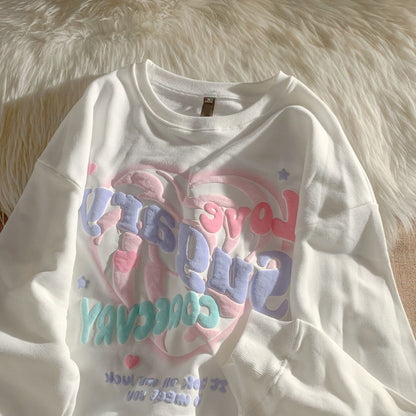 Women's Autumn Couple Loose Niche Design Love Foaming Sweater - The Number 1 Things