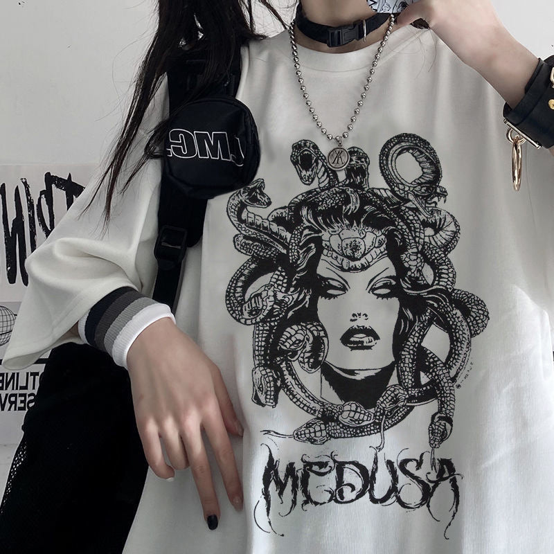 Versatile Printed Crewneck Loose T-Shirt Short Sleeves - The Number 1 Things