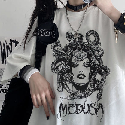 Versatile Printed Crewneck Loose T-Shirt Short Sleeves - The Number 1 Things