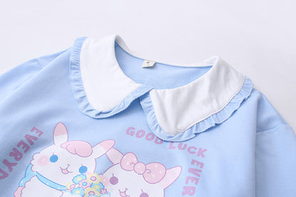 Japanese Lace Lapel Two Rabbit T-shirt Women
