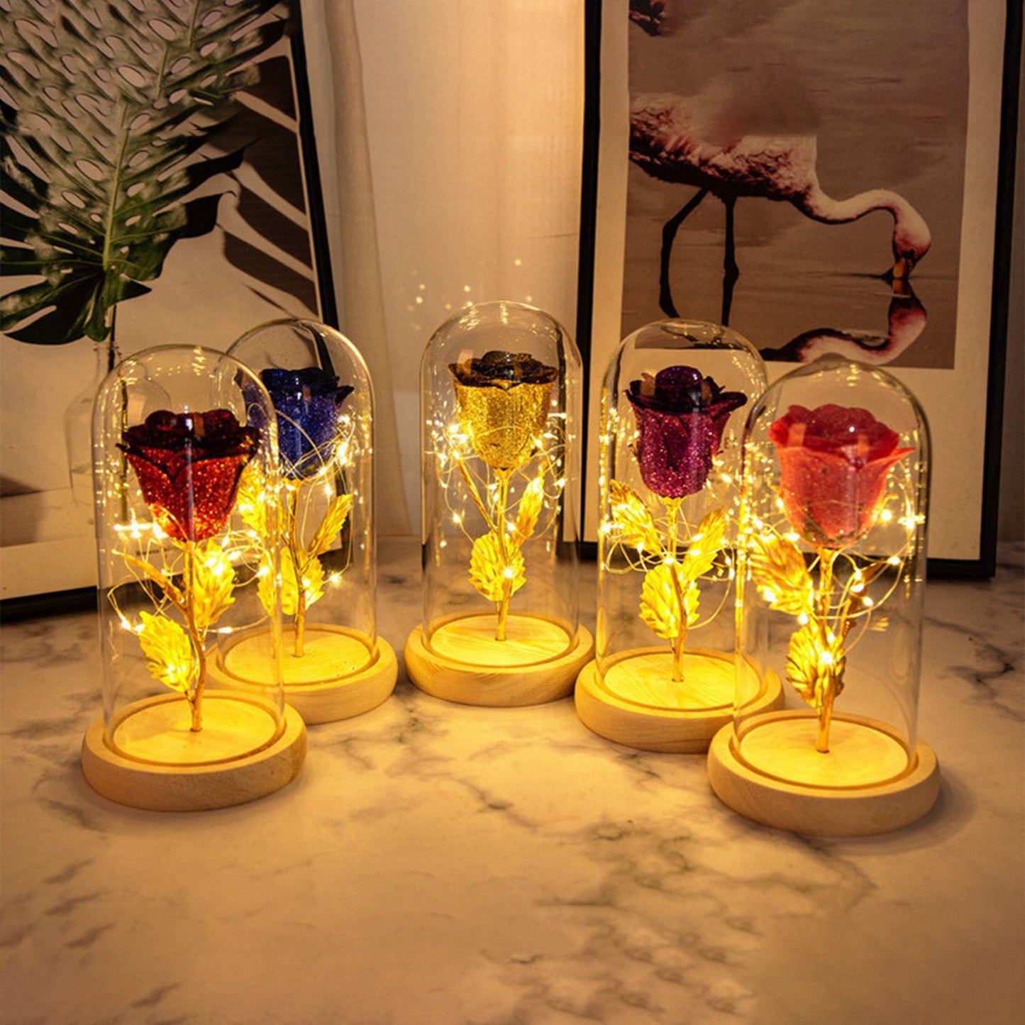 Eternal Rose Flowers LED Light In Glass Cover Best Gifts