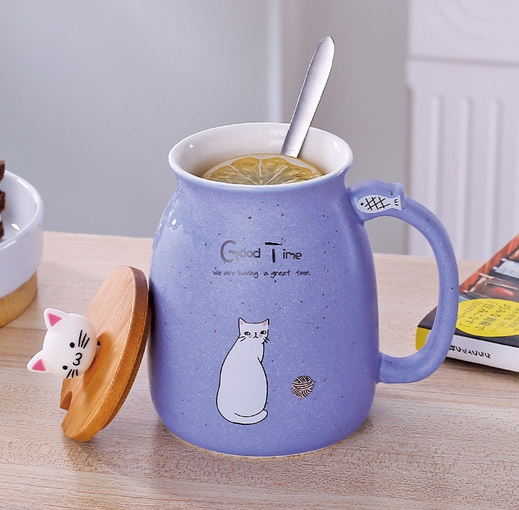 450ml Cartoon Ceramics Cat Mug With Lid and Spoon Coffee Milk Tea Mugs Breakfast Cup Drinkware Novelty Gifts - The Number 1 Things