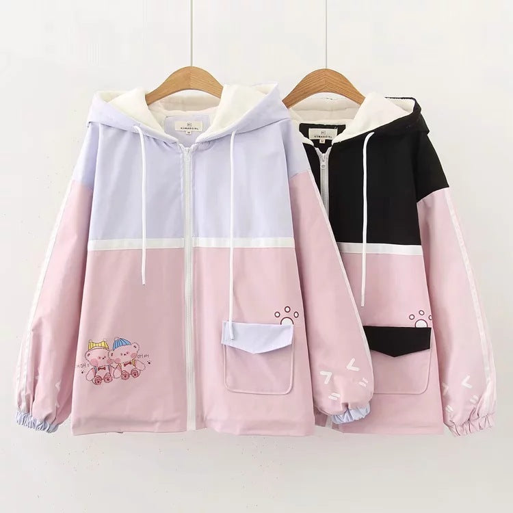 Bear colorblock hooded cotton coat
