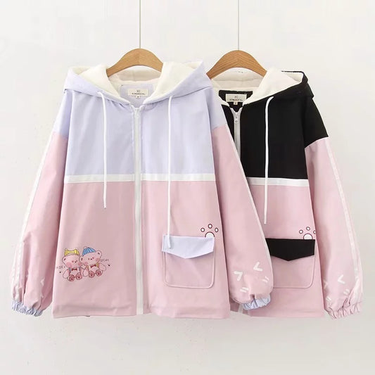 Bear colorblock hooded cotton coat