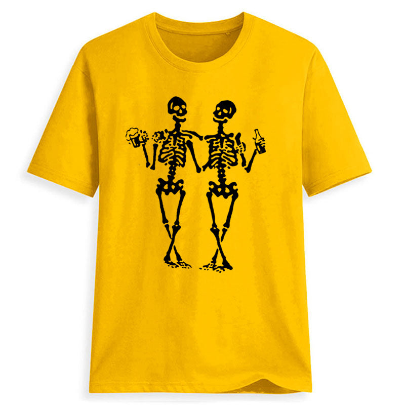 Dancing skull drinking beer funny printed casual women's T-shirt - The Number 1 Things