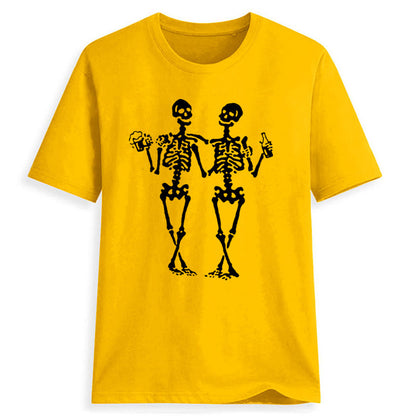 Dancing skull drinking beer funny printed casual women's T-shirt - The Number 1 Things