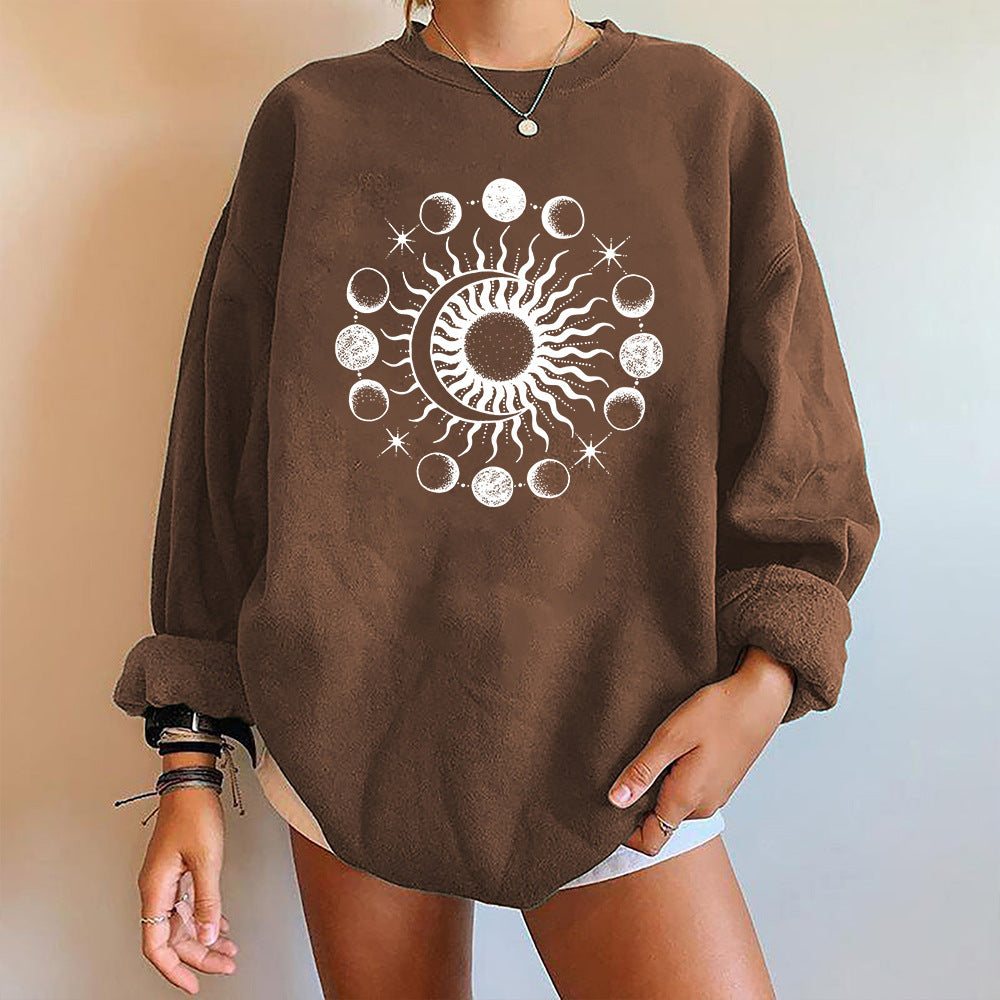 Starry Sky Sun And Moon Printing European And American Mysterious Third Eye Drop-shoulder Long-sleeve Sweater - The Number 1 Things