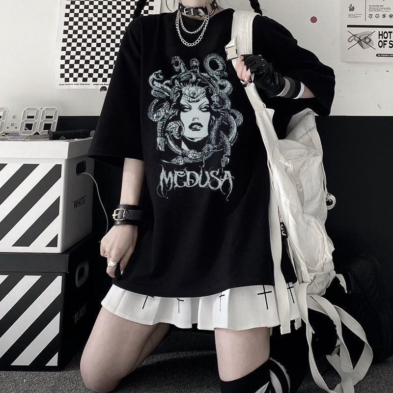 Versatile Printed Crewneck Loose T-Shirt Short Sleeves - The Number 1 Things