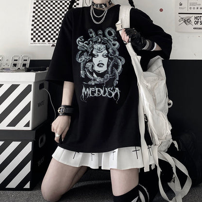 Versatile Printed Crewneck Loose T-Shirt Short Sleeves - The Number 1 Things