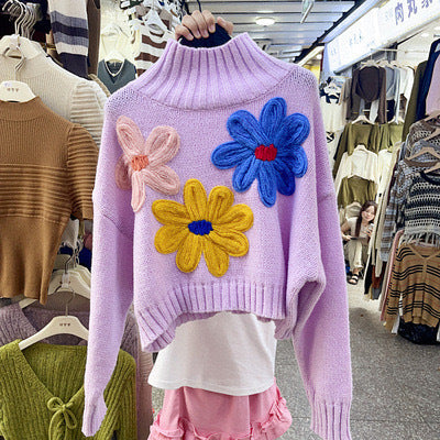 Three-dimensional Flower Temperament High Collar Long-sleeved Sweater - The Number 1 Things