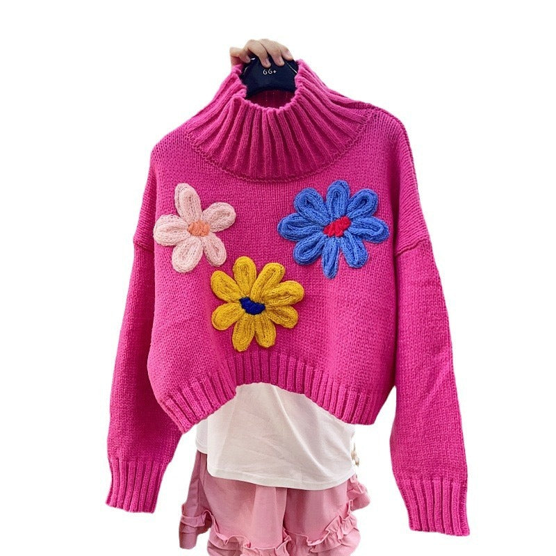 Three-dimensional Flower Temperament High Collar Long-sleeved Sweater - The Number 1 Things