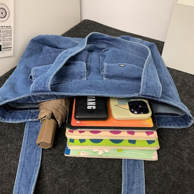Retro Washed Denim Shoulder Underarm Bag - The Number 1 Things