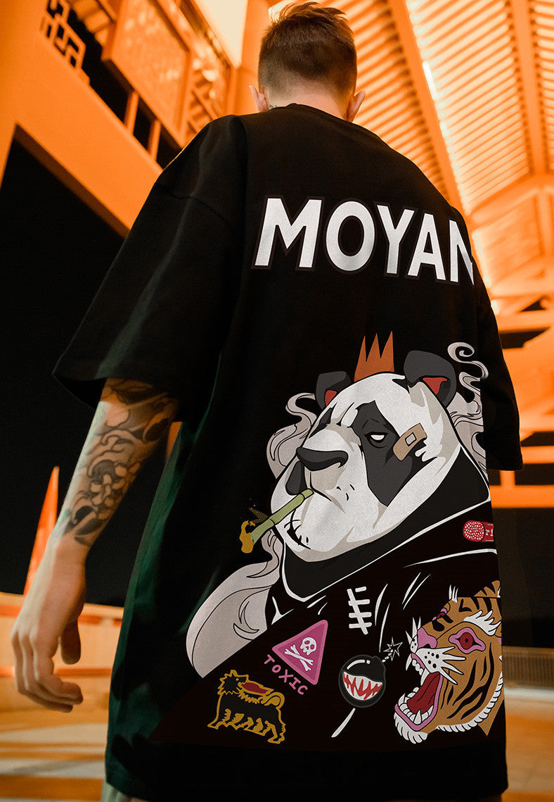 Panda Pattern Short-sleeved T-shirt Men's Loose-fitting Design Couple Clothes