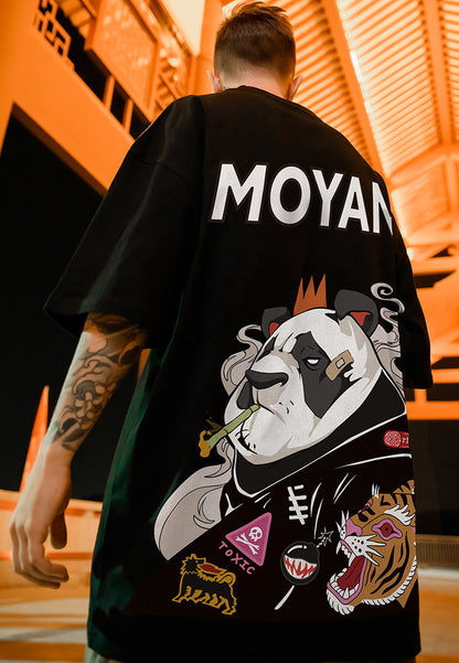 Panda Pattern Short-sleeved T-shirt Men's Loose-fitting Design Couple Clothes