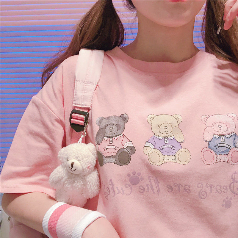 Bear print cute T-shirt