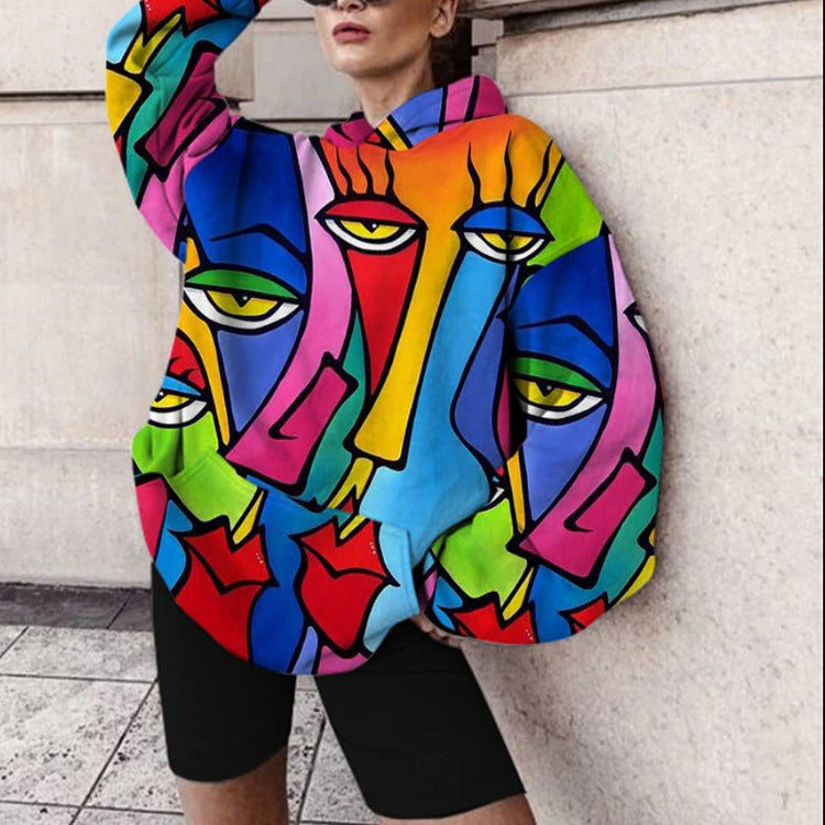 Casual Hooded Loose Abstract Printed Women's Sweatshirt - The Number 1 Things