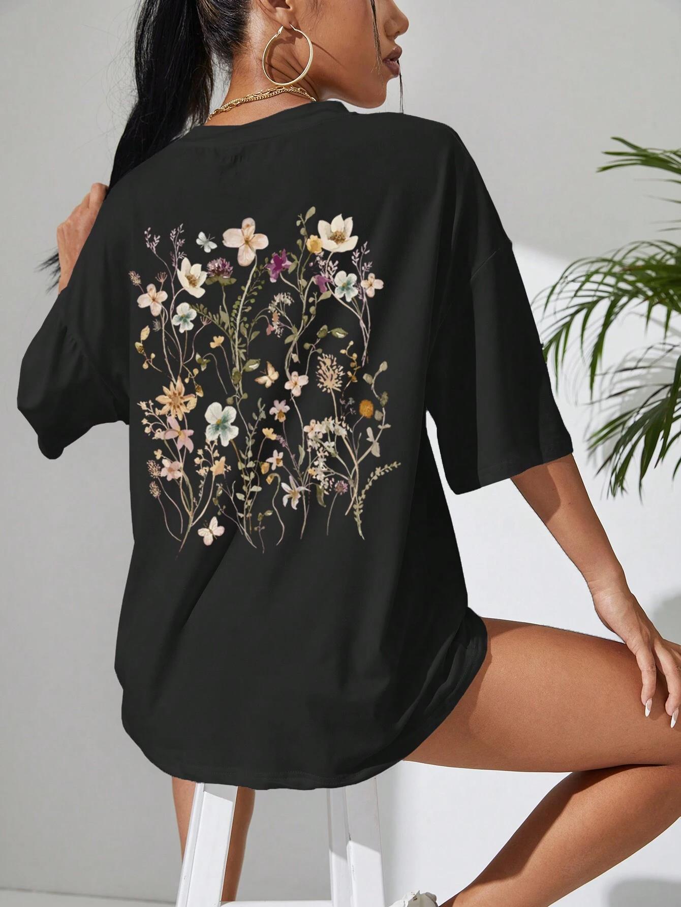 Beautiful Flower Clusters Print Cotton Women T-shirts Casual - The Number 1 Things