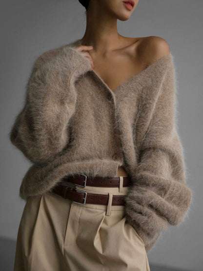 Loose V-Neck Button Cardigan Soft Fur Sweater For Women - The Number 1 Things